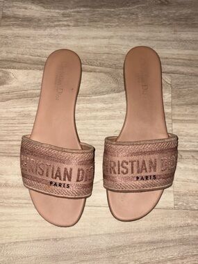 Dior Embroidered Slide Sandals in Dusty Pink